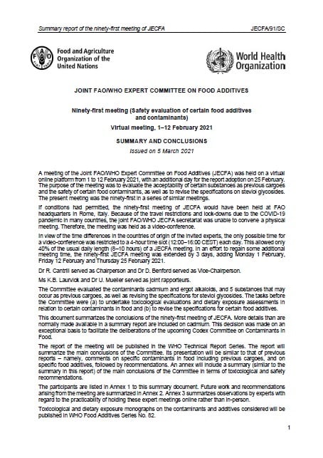 Ninety-first meeting - Joint FAO/WHO Expert Committee on Food Additives (JECFA)
